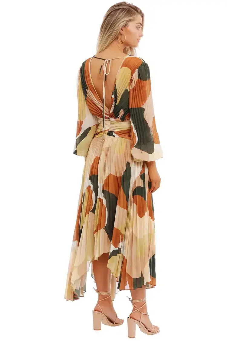 Ministry of Style Retro Resort Pleated Midi Dress Multi Print Size 12 for rent on The Volte - main image