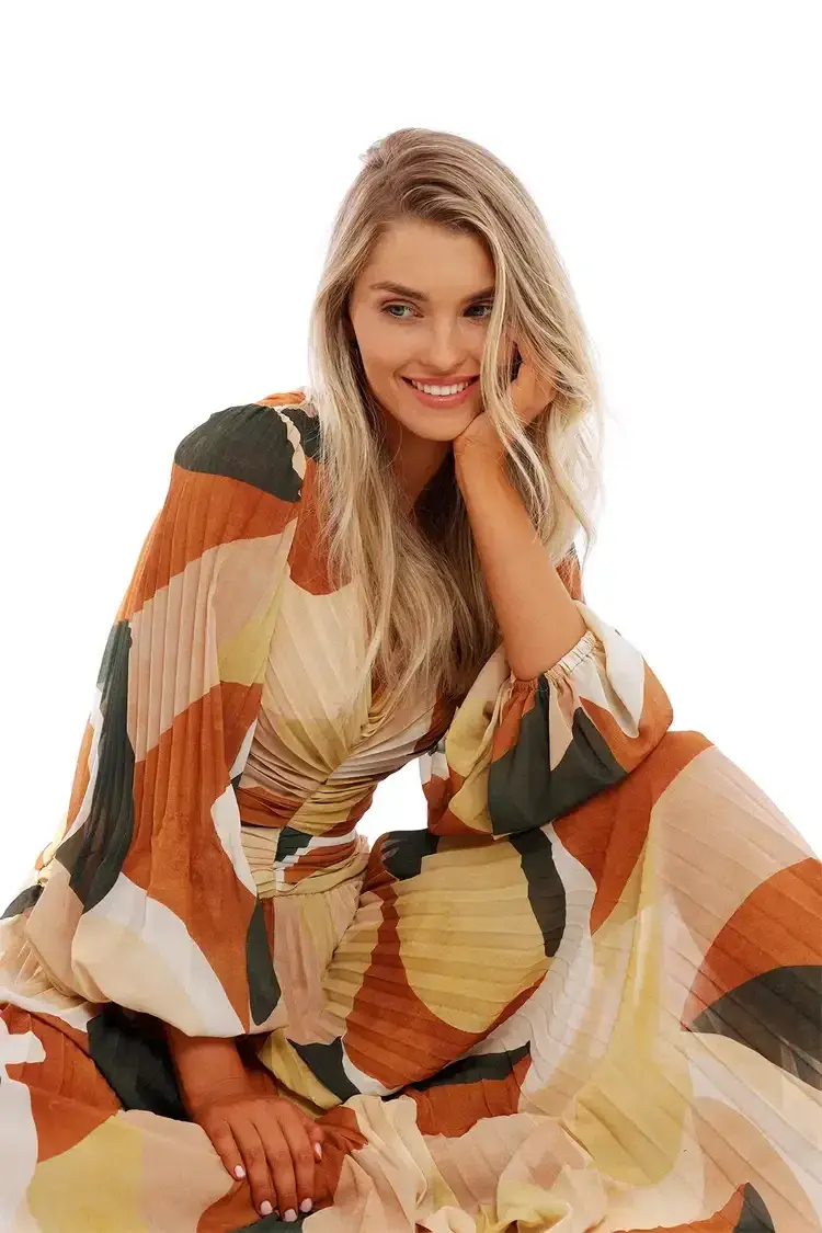 Ministry of Style Retro Resort Pleated Midi Dress Multi Print Size 12 for rent on The Volte - main image