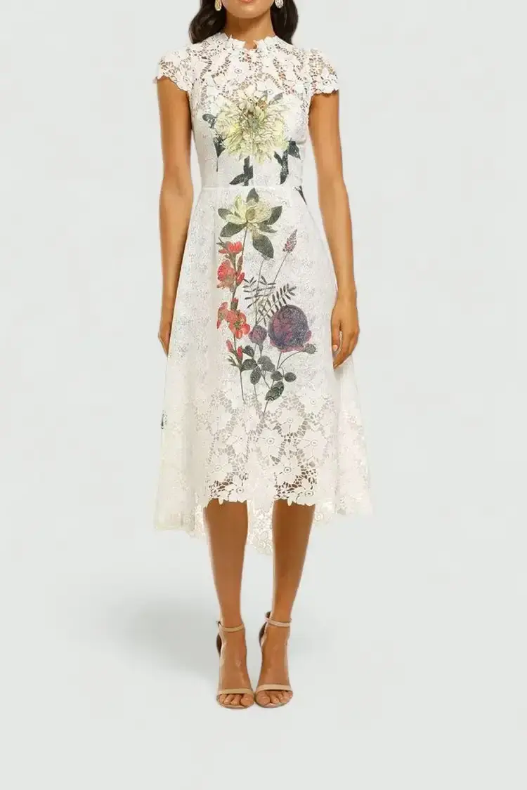 Moss and Spy Fleur Dress Ivory Print Size 14 - Image 2