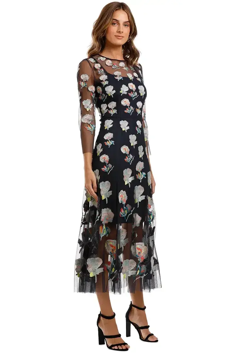 Moss and Spy Monet Dress Ink Multi Florals Multi Navy Size 12 - Image 2