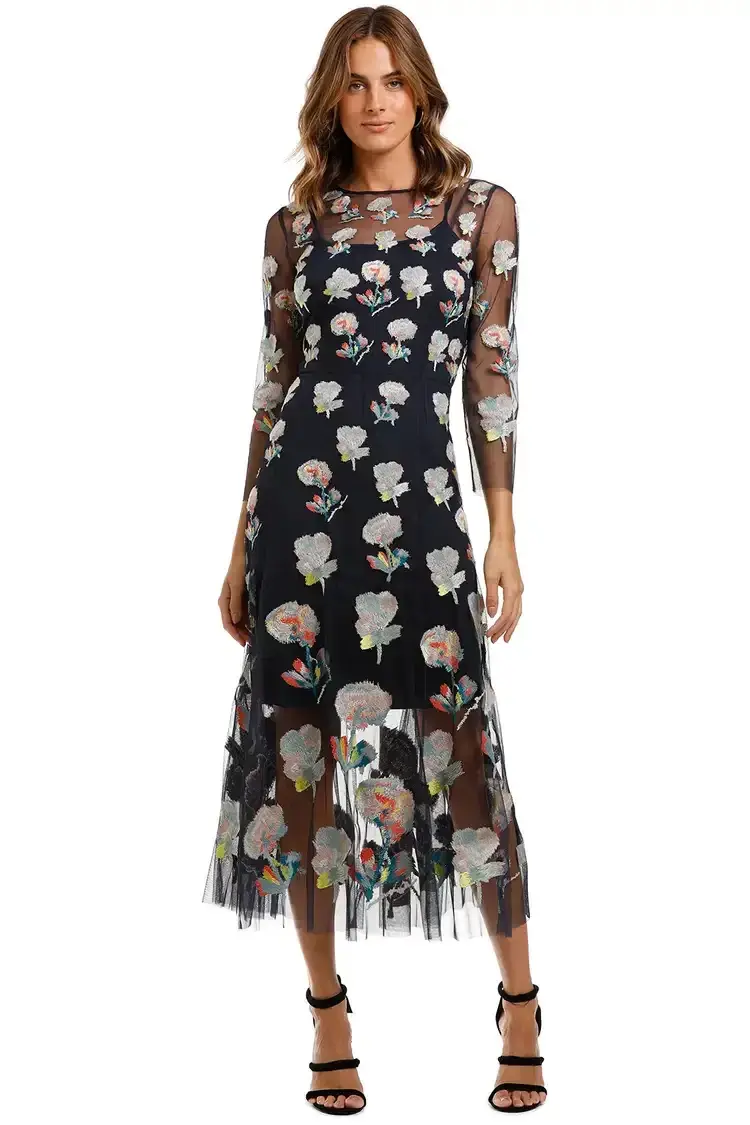 Moss and Spy Monet Dress Ink Multi Florals Multi Navy Size 12 - Image 1