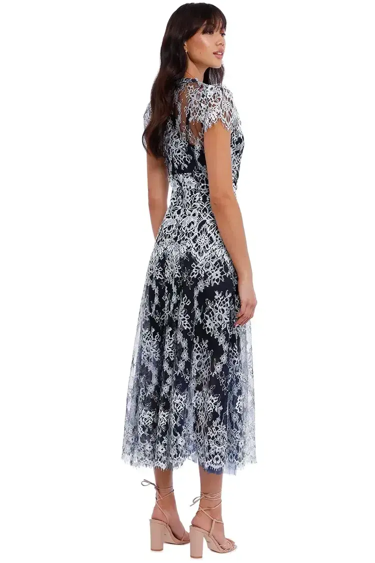 Moss and Spy Natalie Dress Midnight White Navy Size 8 for rent on The Volte - main image