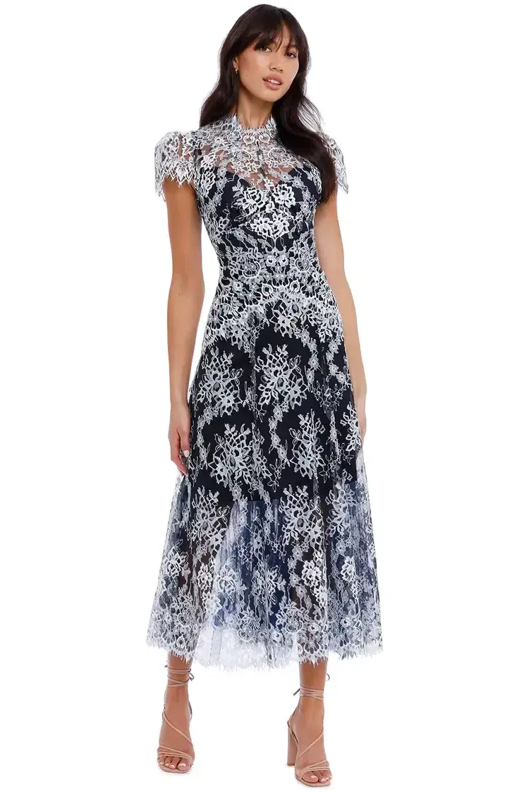 Moss and Spy Natalie Dress Midnight White Navy Size 8 - Image 1