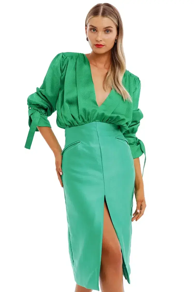 Nicola Finetti Arida Low Plunge Dress Green Size 14 for rent on The Volte - main image