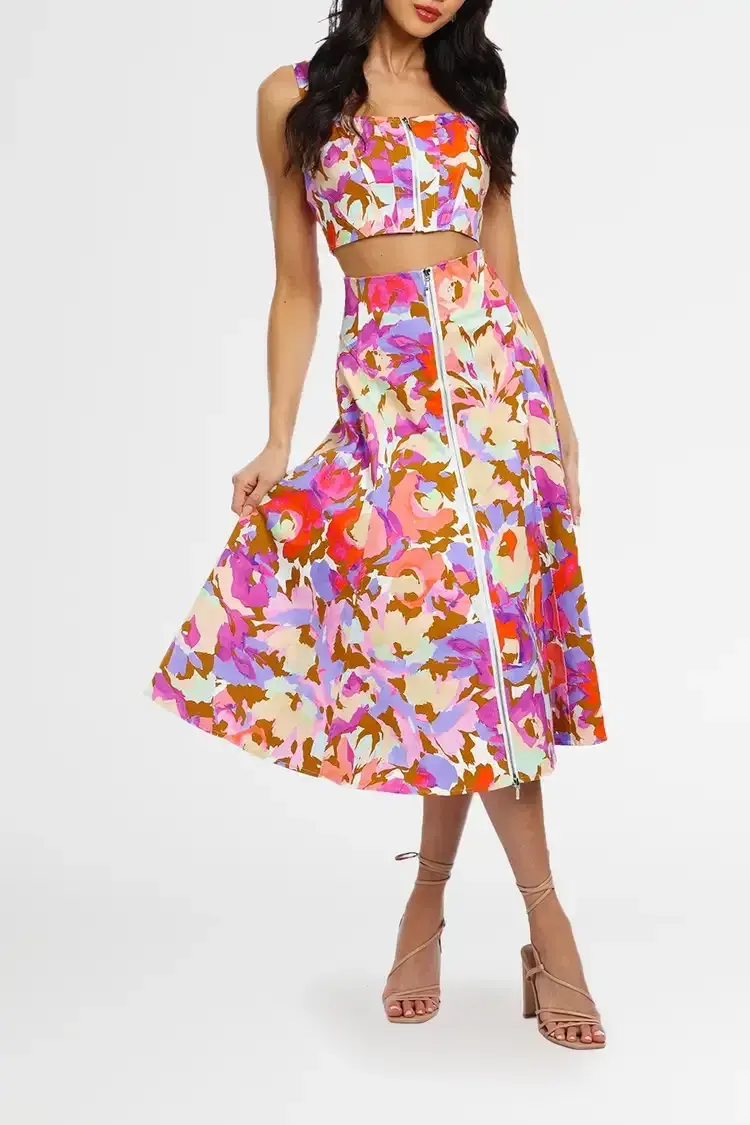Nicholas Dawn Top and Dasia Skirt Set Abstract Floral Multi Print Size 12 - Image 2
