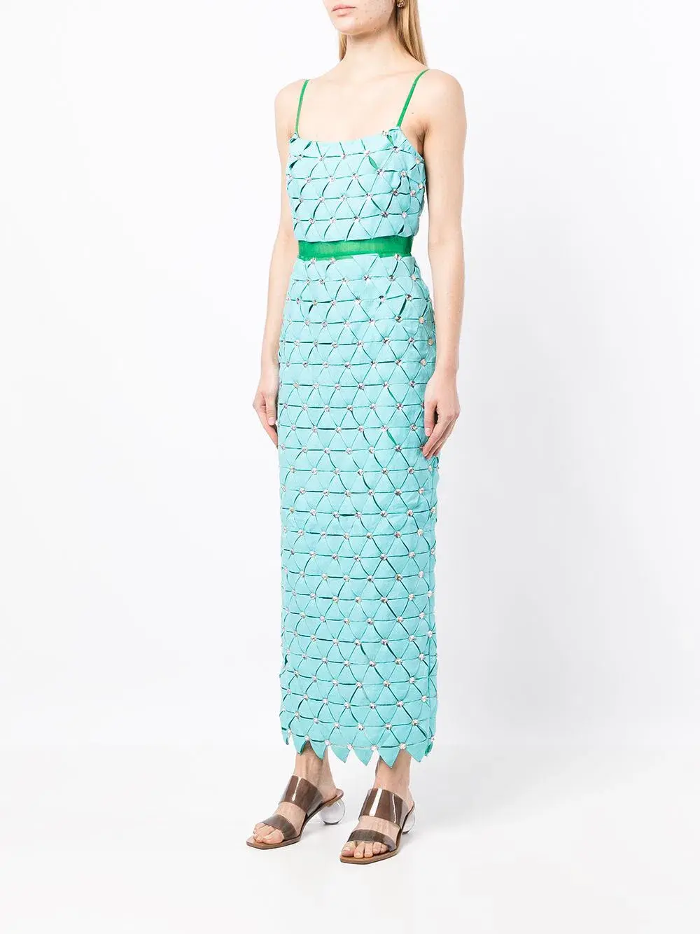 Rachel Gilbert Cindy Panelled Maxi Gown Aqua Size 0 / AU 6 for rent on The Volte - main image