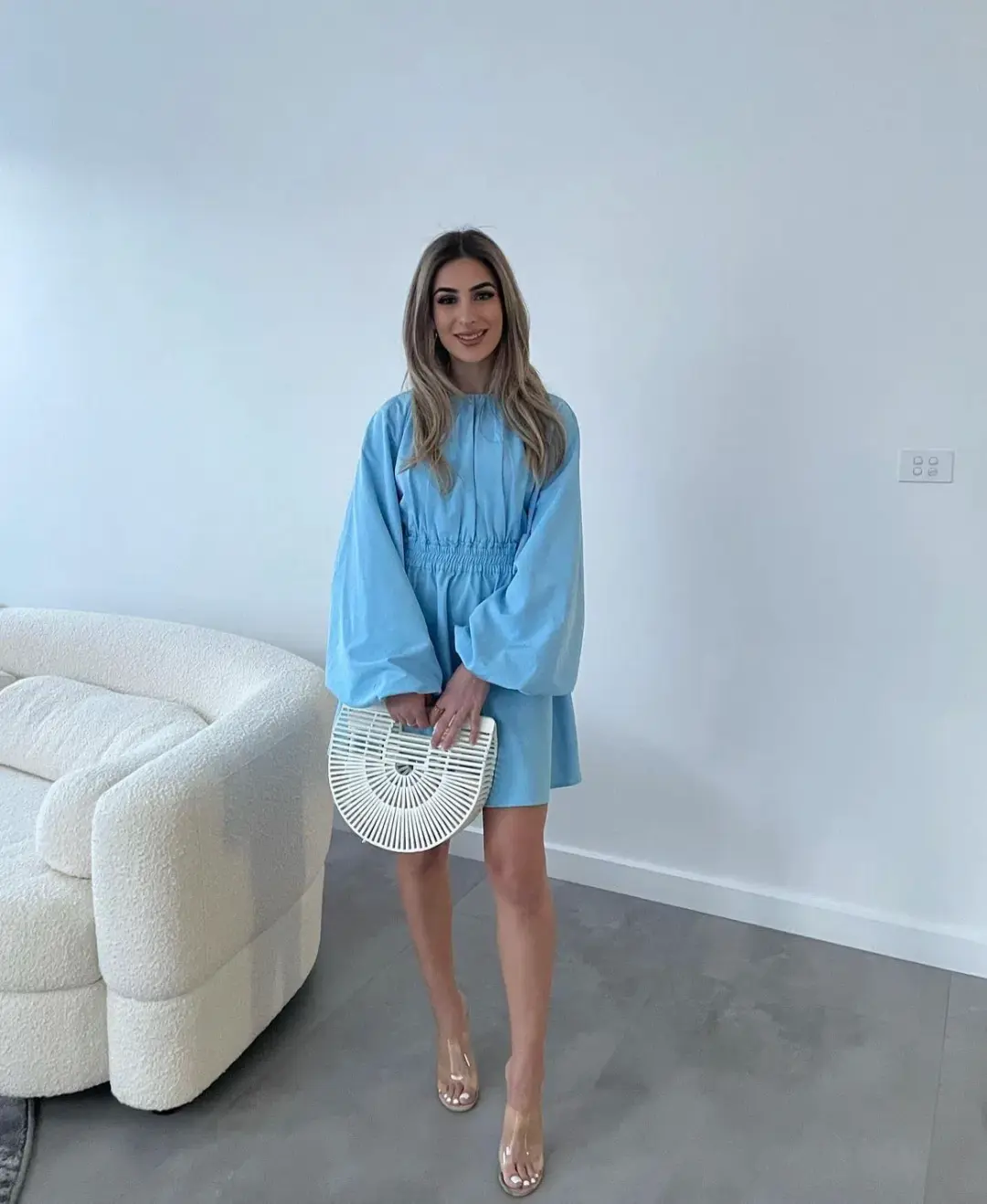 Mossman Long Sleeve Mini Dress Blue Size AU 6 for rent on The Volte - main image