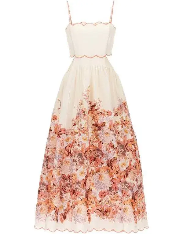 Zimmermann Devi Scallop Midi Dress in Cream Floral Size 0 / AU 8 - Image 4