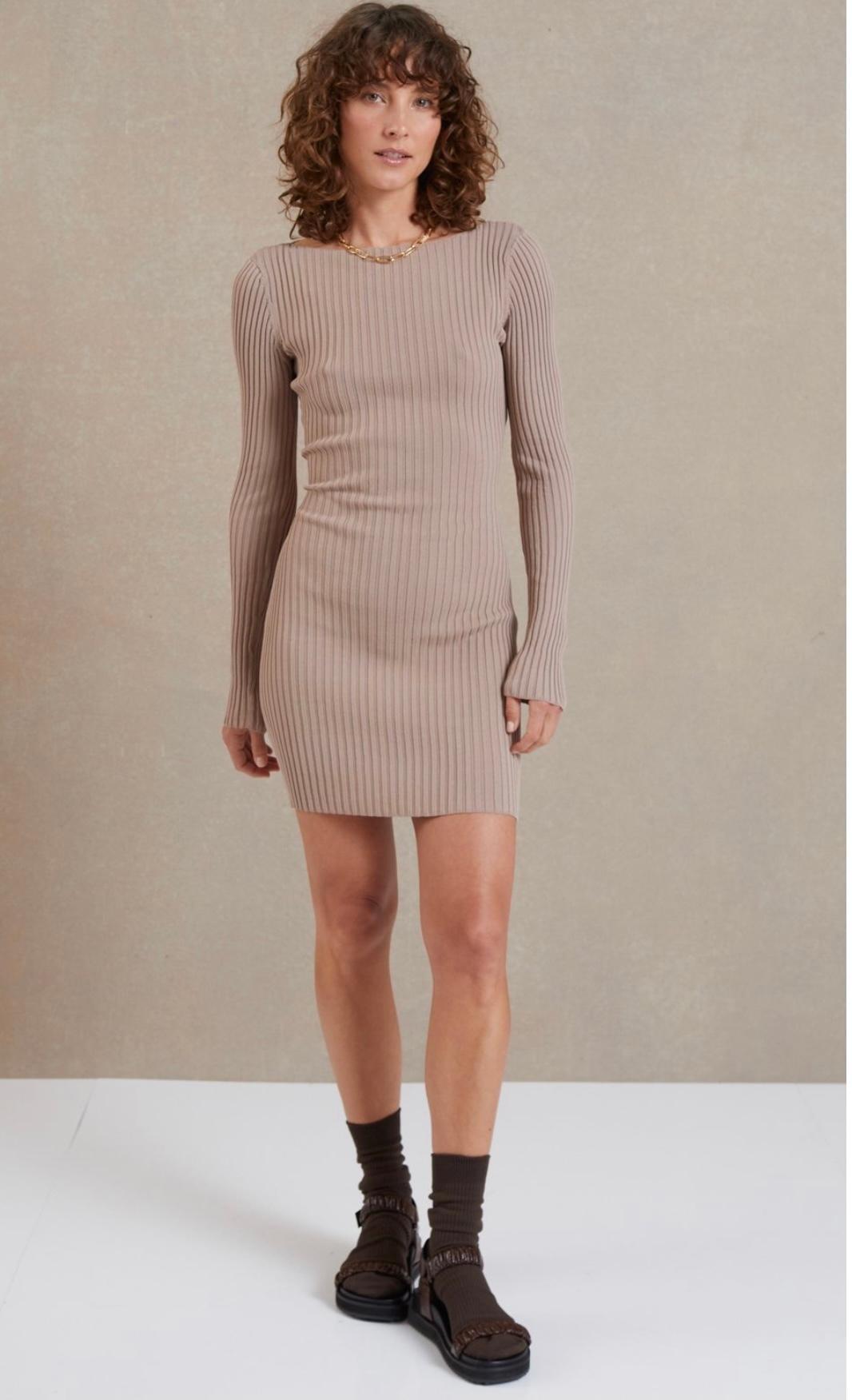 Bec & Bridge Lyla Knit Long Sleeve Mini Dress Fawn Size 8 - Image 1