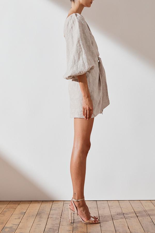 MARGOT EMBROIDERED LINEN ONE SHOULDER MINI DRESS size 10 - Image 2