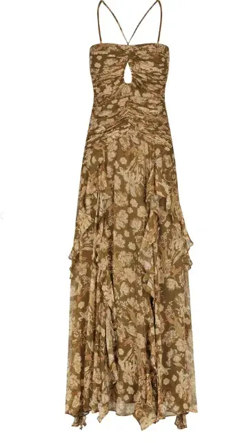 Shona Joy Rosaline Keyhole Frill Maxi Dress in Cumin Multi Size 6 - Image 5
