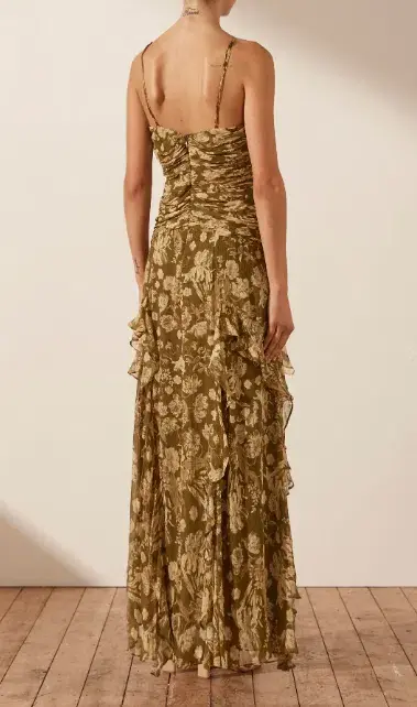 Shona Joy Rosaline Keyhole Frill Maxi Dress in Cumin Multi Size 6 - Image 3