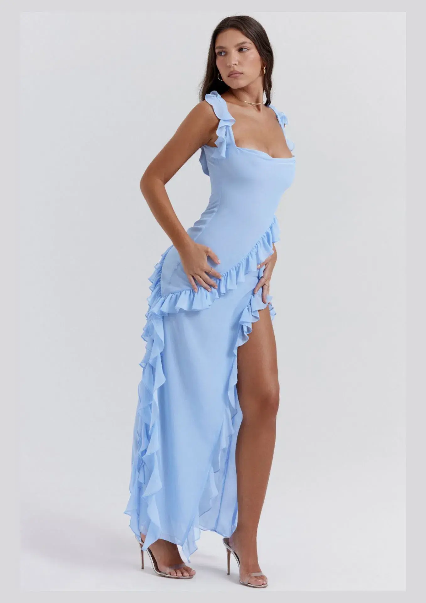 House Of CB Ariela Ruffle Maxi Dress Blue Size S / AU 8 - Image 1