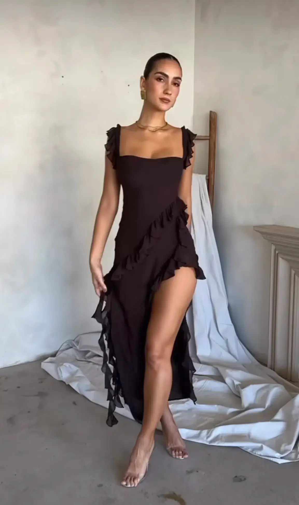 House Of CB Ariela Ruffle Maxi Dress Brown Size XS / AU 6 - Image 5