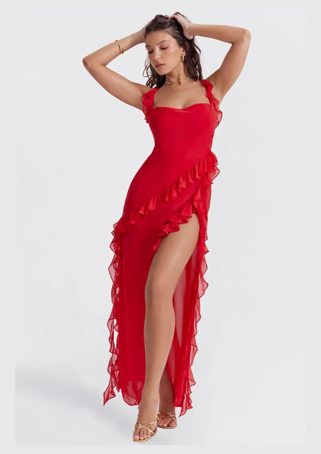 House Of CB Ariela Ruffle Maxi Dress Red Size XS / AU 6 for rent on The Volte - main image