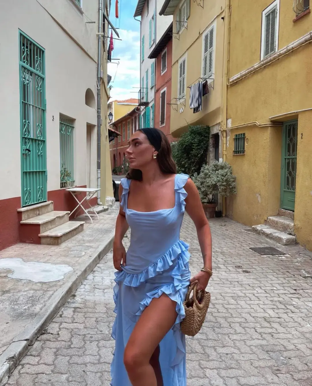 House Of CB Ariela Ruffle Maxi Dress Blue Size XS / AU 6 for rent on The Volte - main image