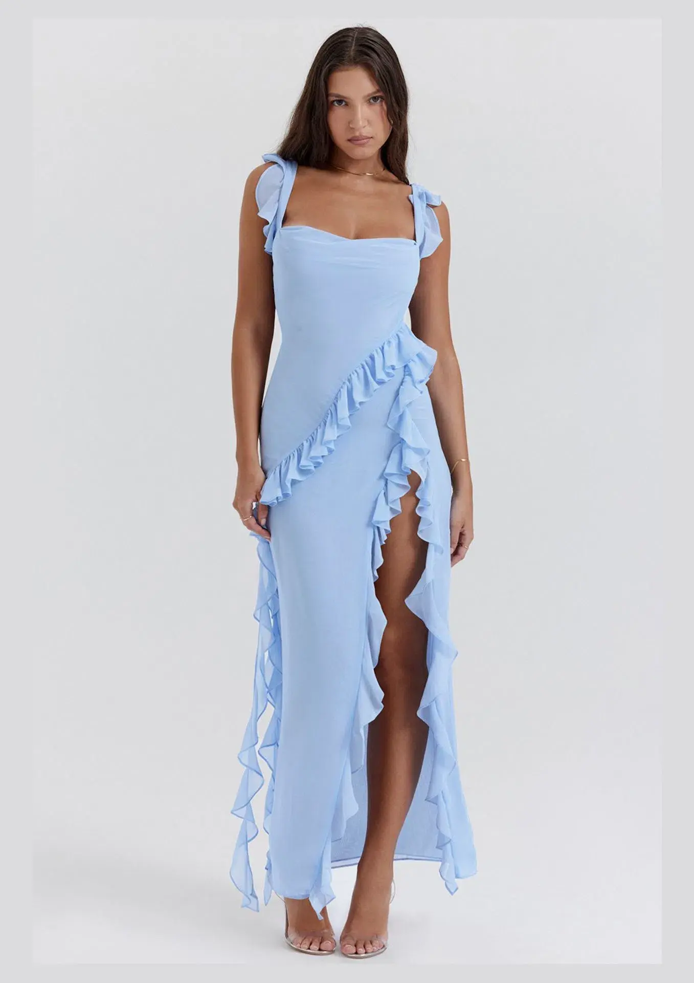 House Of CB Ariela Ruffle Maxi Dress Blue Size XS / AU 6 - Image 1