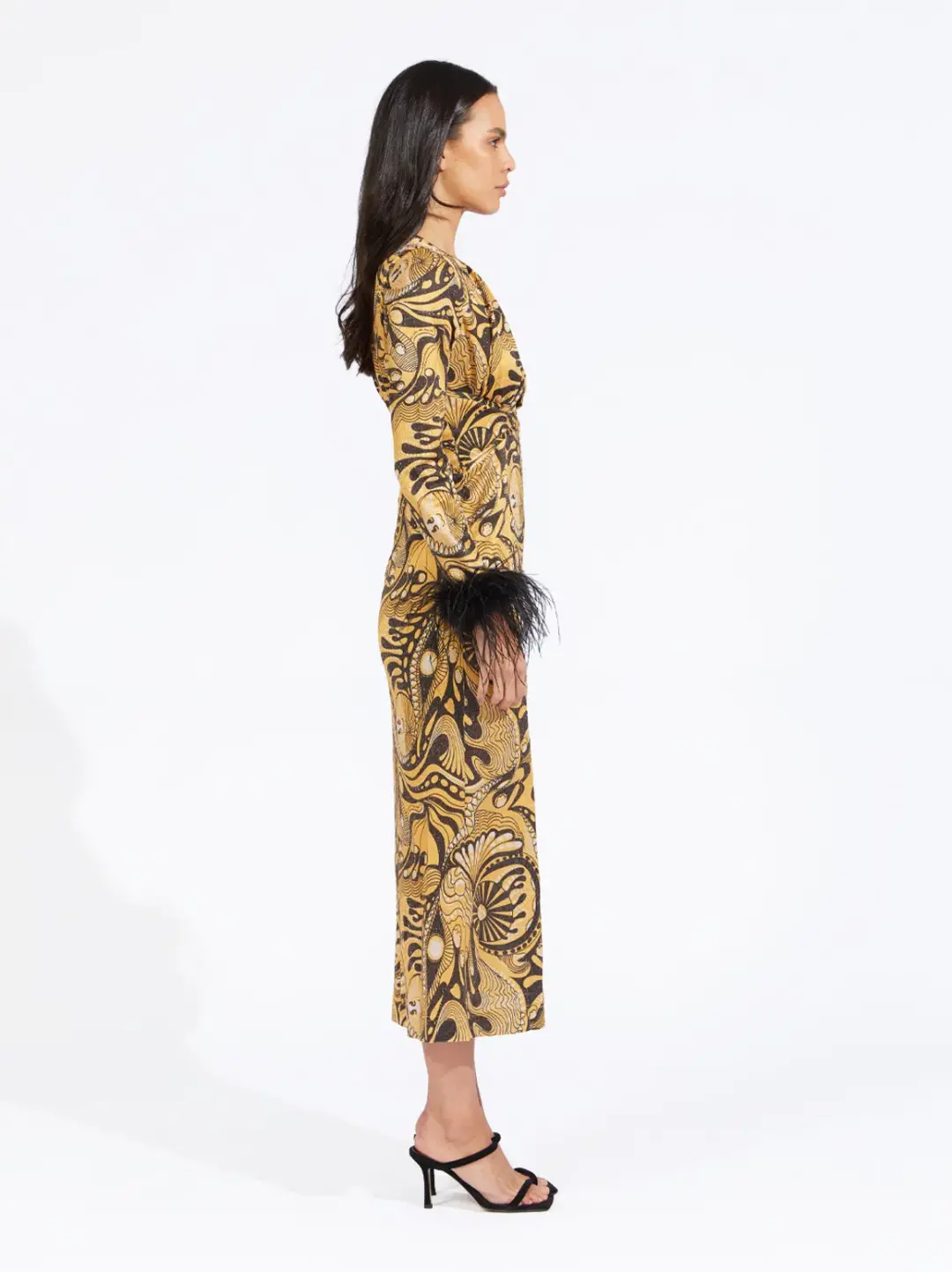 Alice McCall Gold Dust Feathers Midi Dress Print Size 10 AU for rent on The Volte - main image