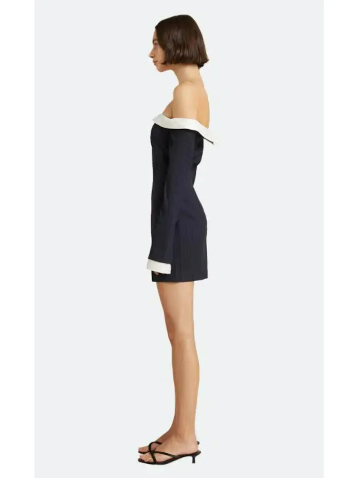 Bec & Bridge Cece Off Shoulder Mini Dress in Ink Pinstripe Size XS / AU 6 - Image 2