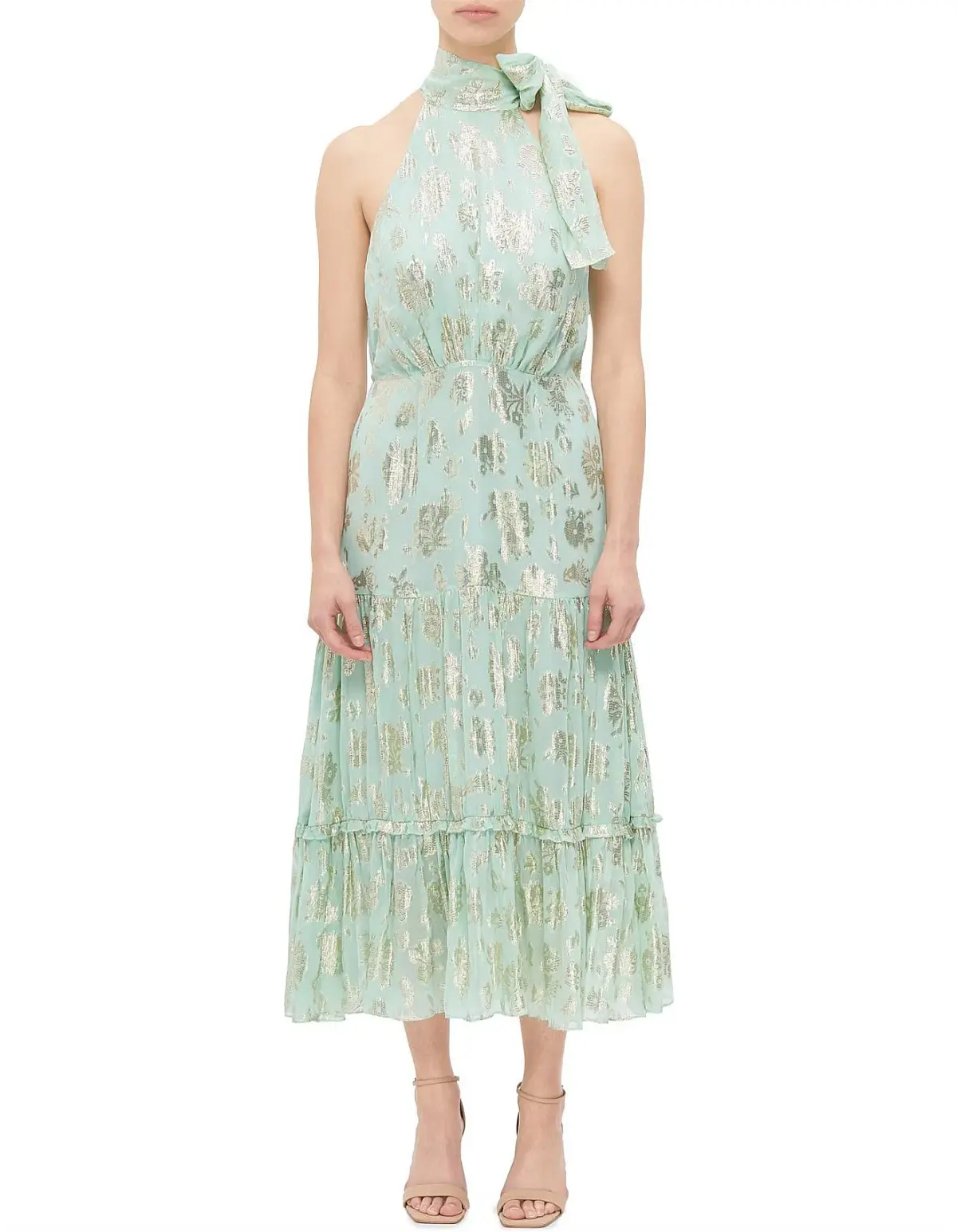 Rixo Valerie Silk Midi Dress Metallic Mint Size  - Image 1
