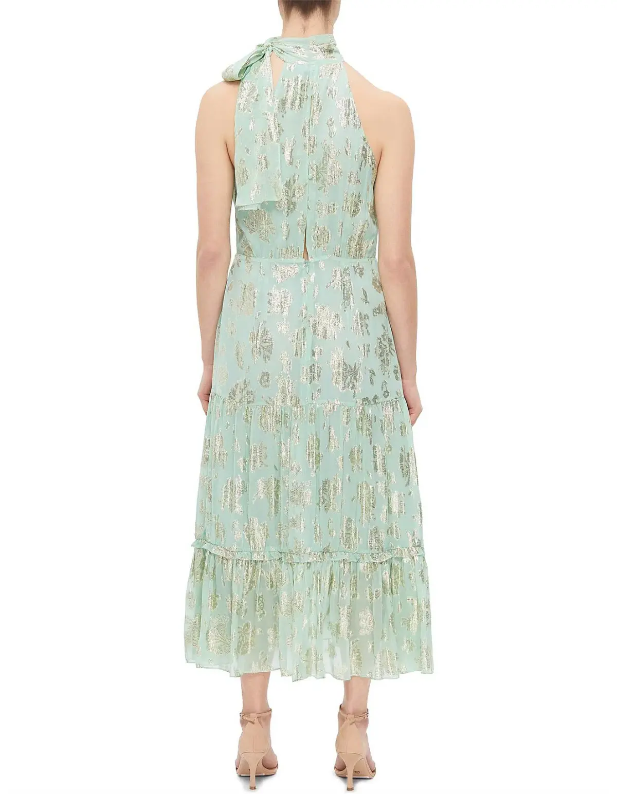 Rixo Valerie Silk Midi Dress Metallic Mint Size  - Image 2