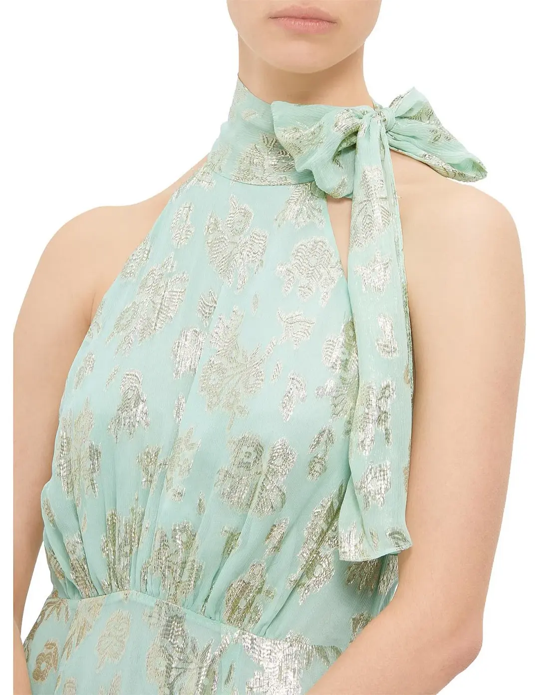 Rixo Valerie Silk Midi Dress Metallic Mint Size  for rent on The Volte - main image