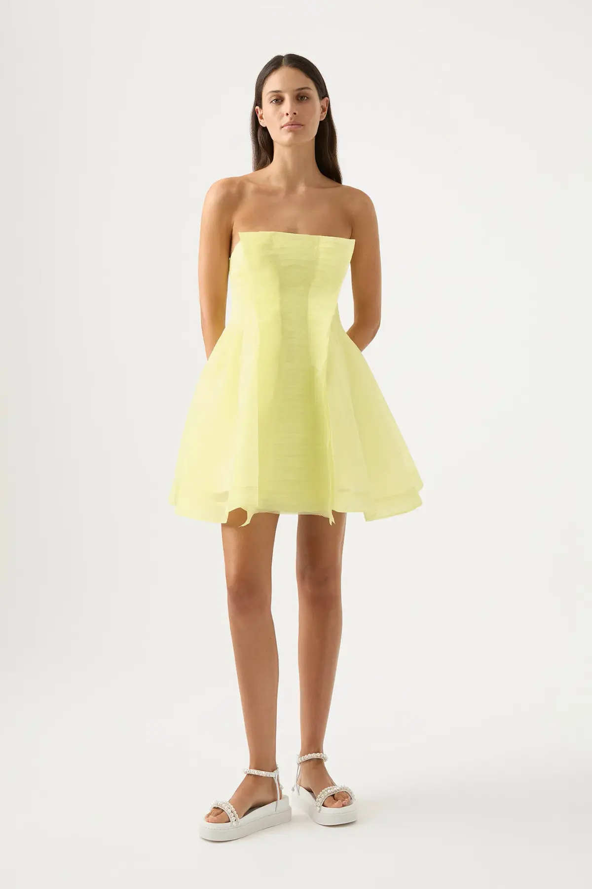 Aje Astrid Strapless Mini Dress Lemon Size 8 - Image 1