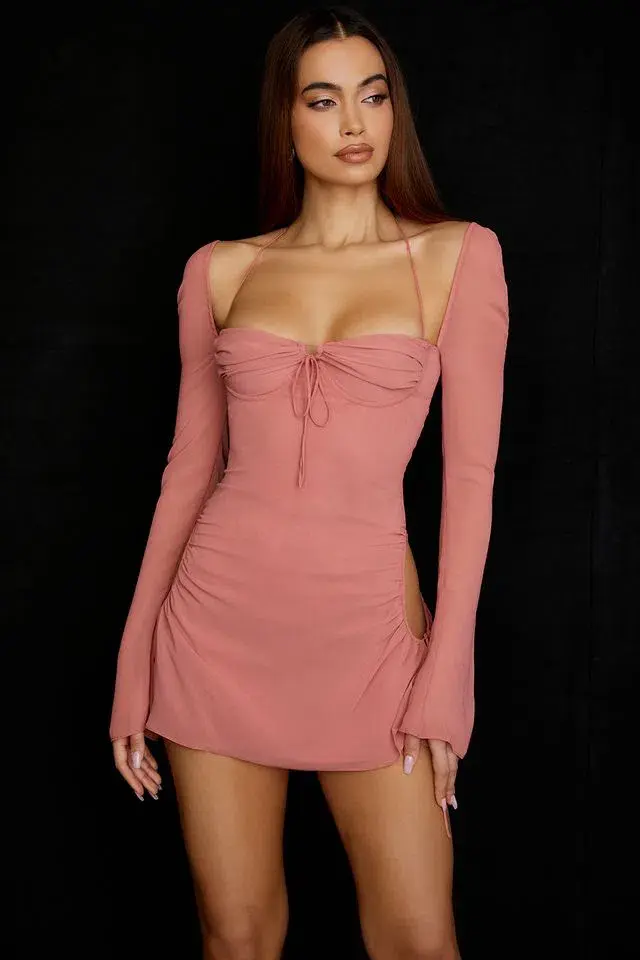 House of CB Baby Chiffon Cutout Halter Mini Dress Pink Size S/AU 8 - Image 2