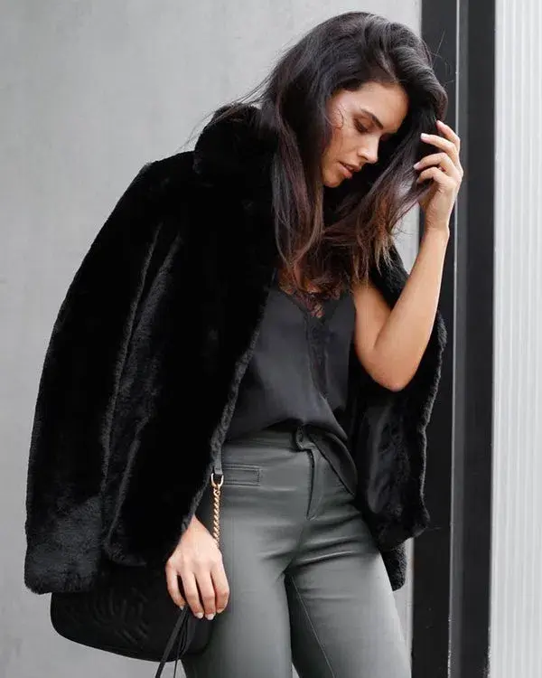 Ena Pelly Lizzie Faux Fur Jacket in Black | Medium (AU 10) - Image 1
