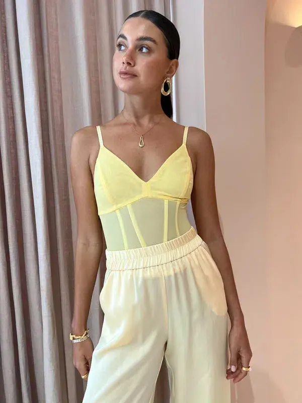 Viktoria & Woods Omega Bustier in Flax Pastel Yellow Size 1/Au 8 for rent on The Volte - main image