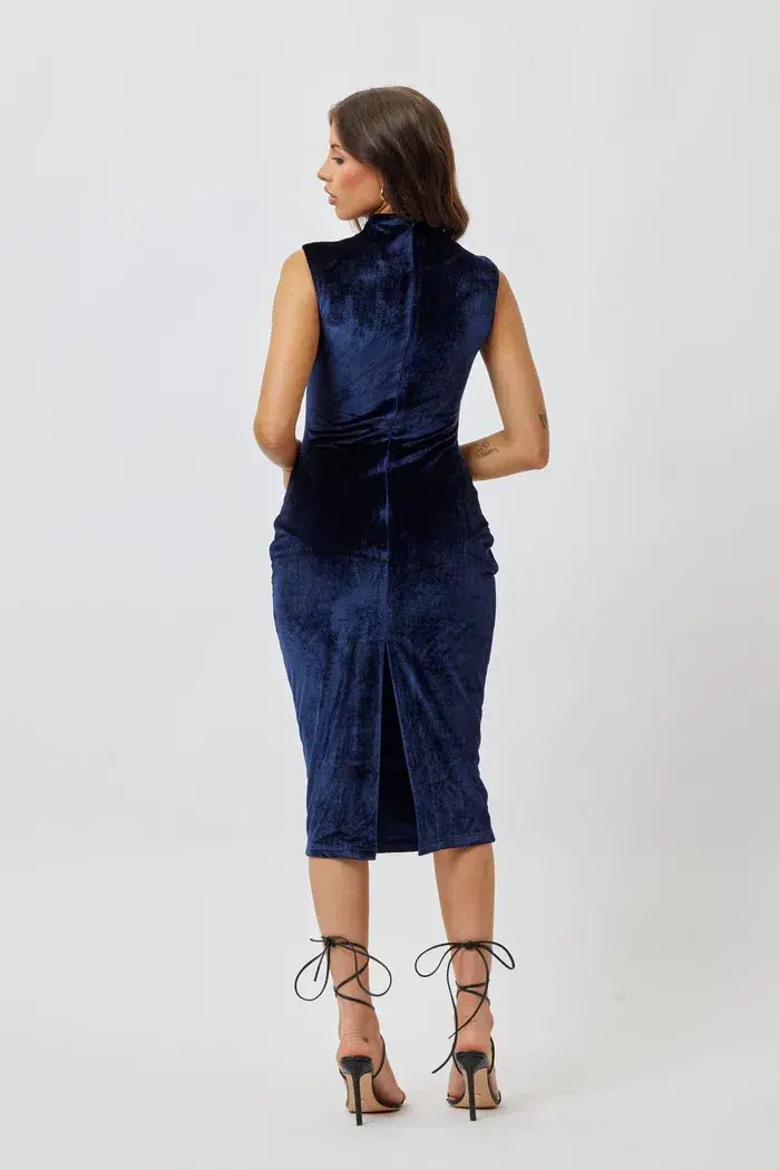 Bianca And Bridgett Velvet Midi Length Dress In Navy Size 16 - Image 2