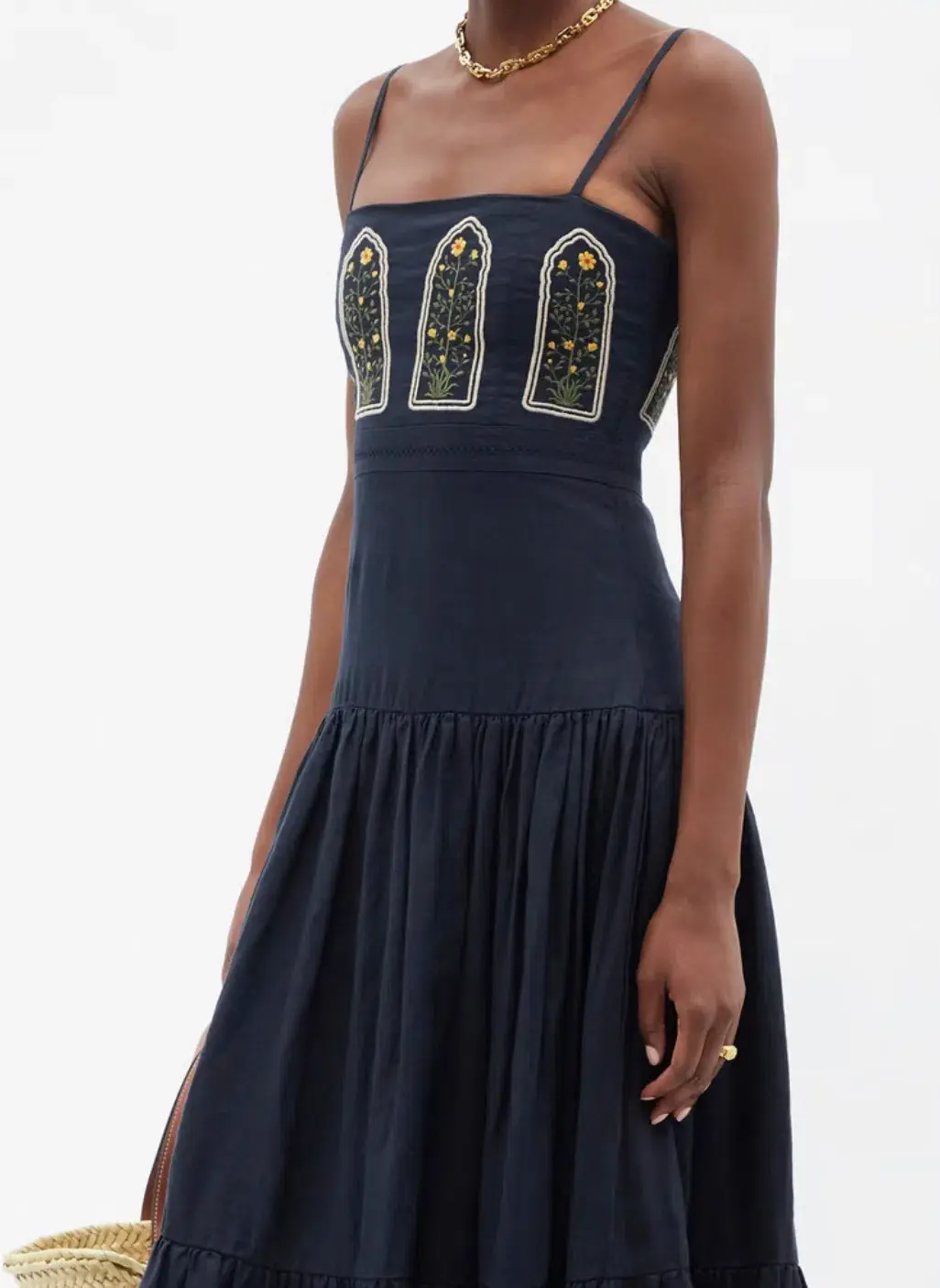Agua By Agua Bendita Lima Margarita Embroidered Linen Maxi Dress Blue Size 8  - Image 3