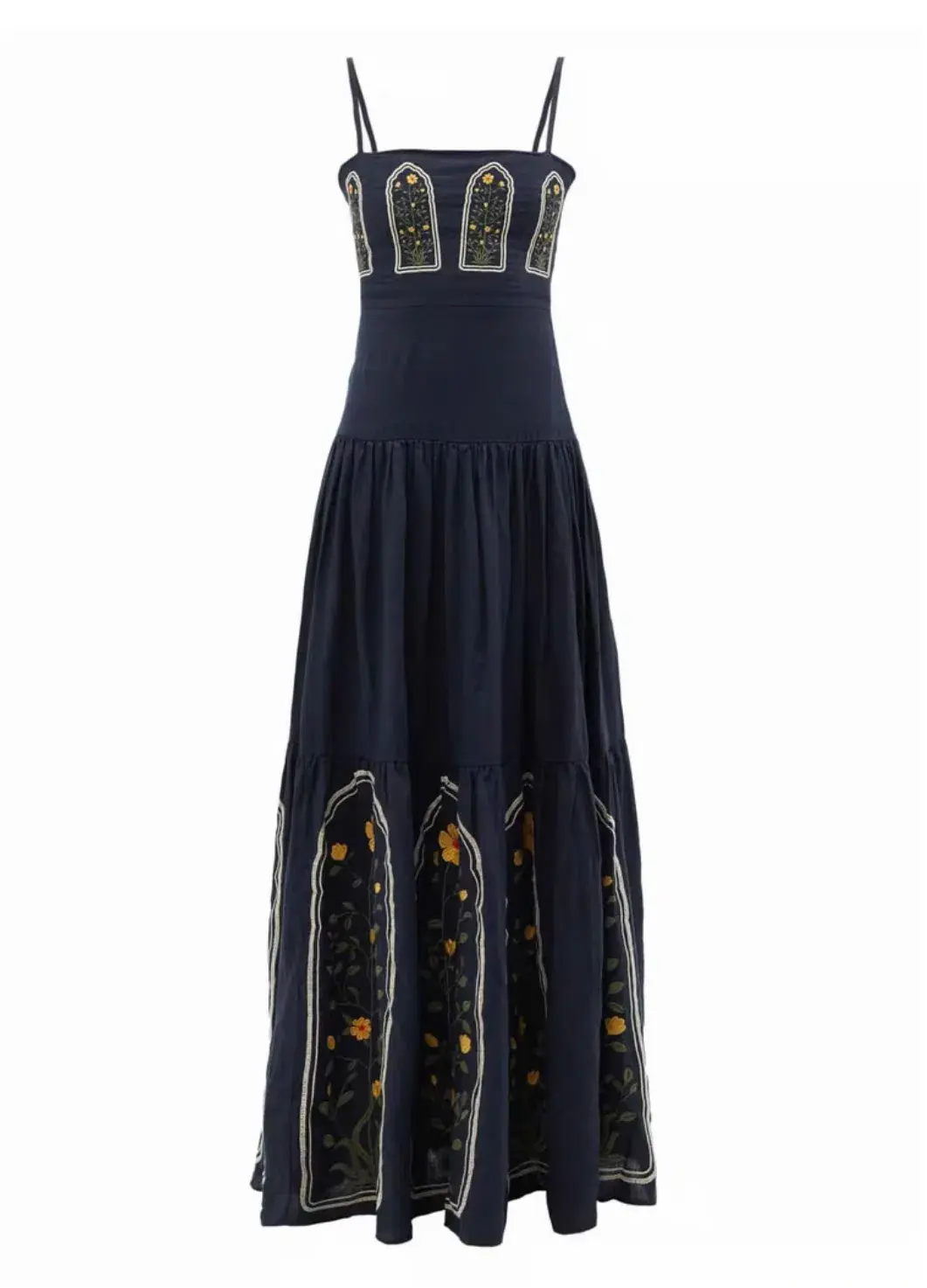 Agua By Agua Bendita Lima Margarita Embroidered Linen Maxi Dress Blue Size 8  for rent on The Volte - main image