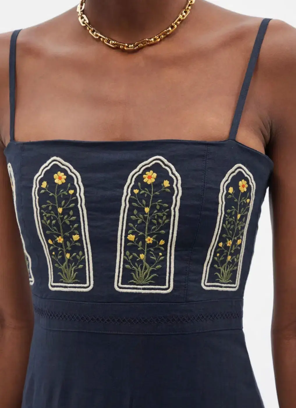 Agua By Agua Bendita Lima Margarita Embroidered Linen Maxi Dress Blue Size 8  for rent on The Volte - main image