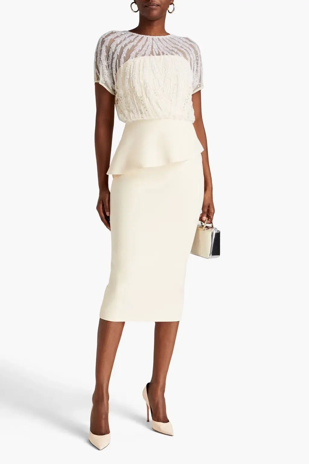 Rachel Gilbert Cole Embellished Midi Dress Cream  Size 1/Au 8 for rent on The Volte - main image