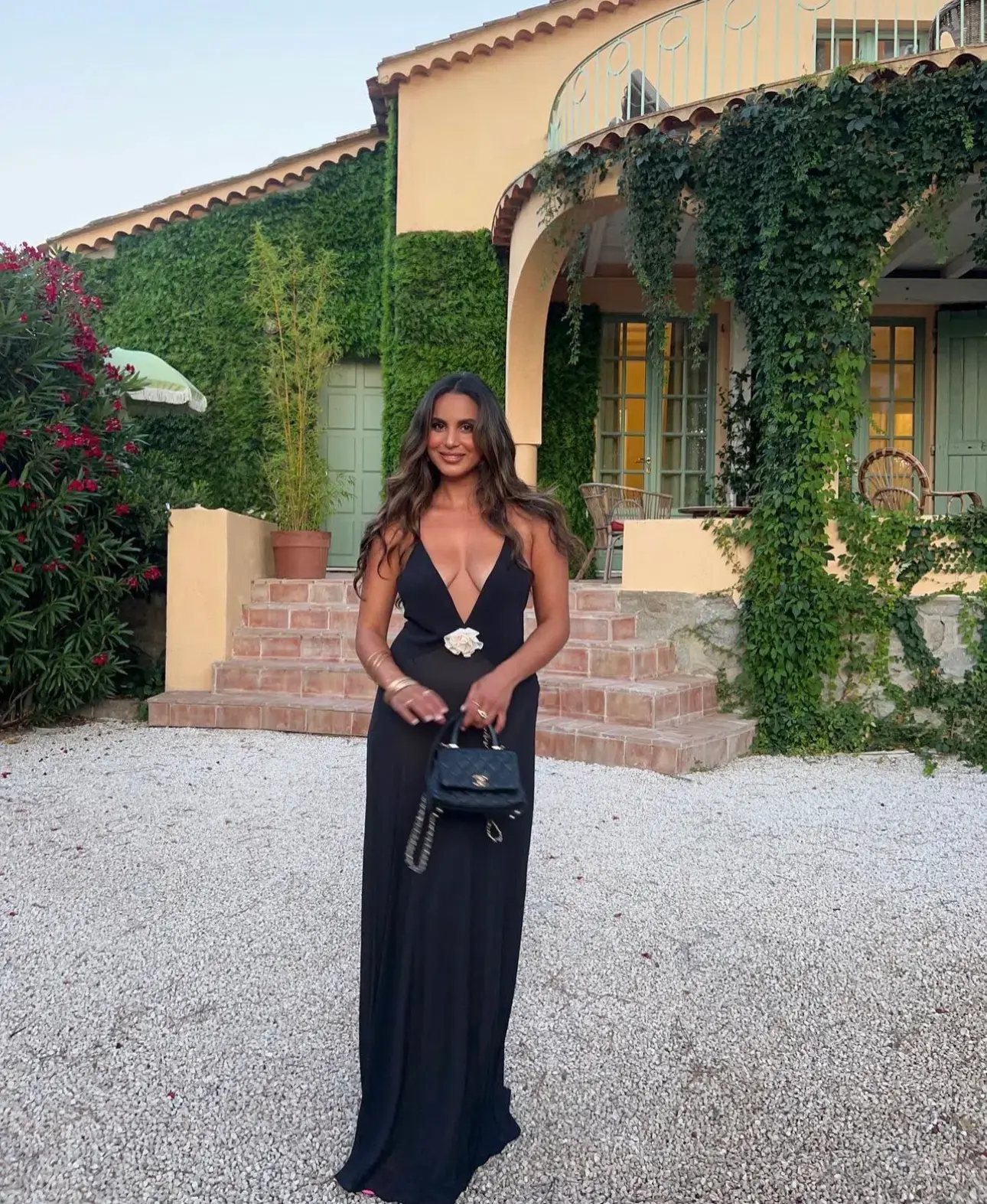 Helsa Sheer Deep V Long Slip Dress in Black Size 6  - Image 3