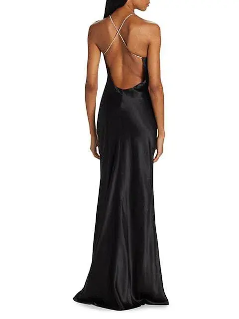 Michael Lo Sordo Cleo Scoop Neck Bias Crystalline Maxi Dress Black Size 8 - Image 3