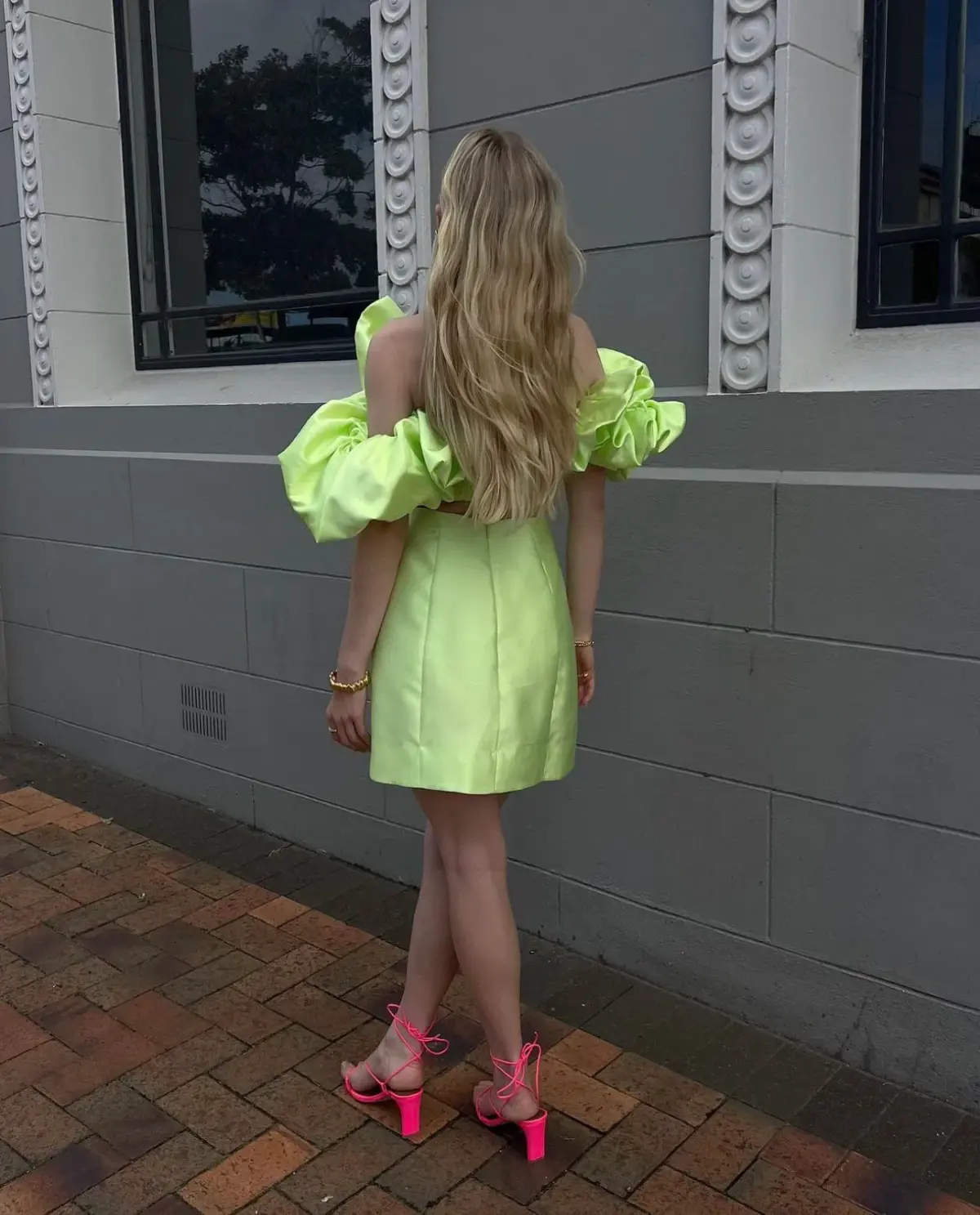 Alemais Suzi Off Shoulder Mini Dress in Chartreuse Size 8 - Image 5
