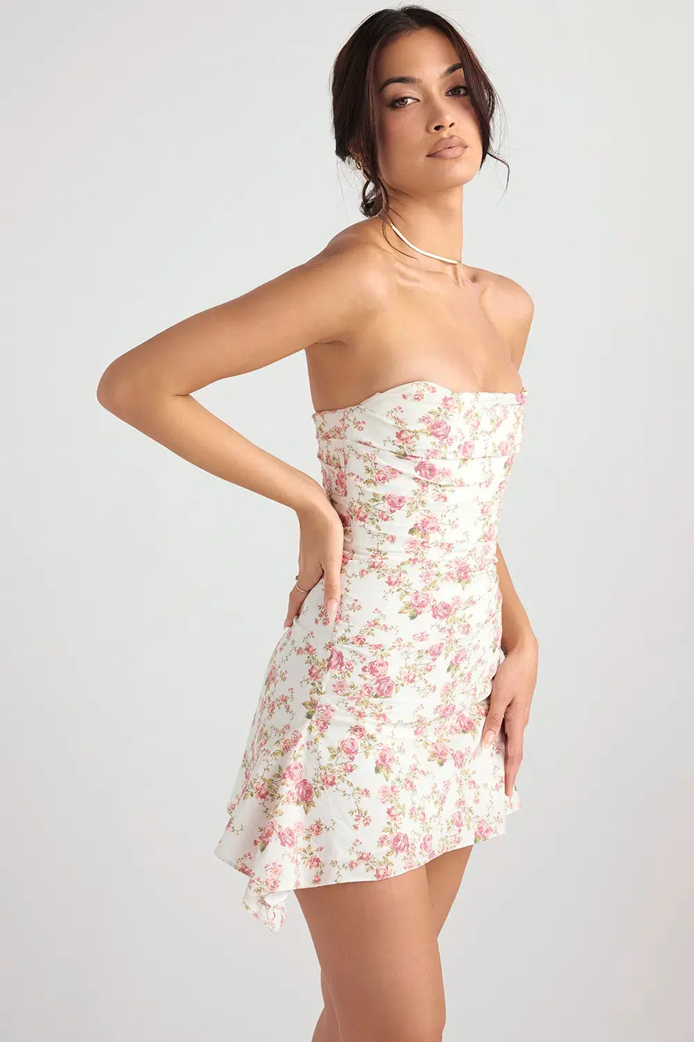 House Of Cb Jasmine Draped Corset Mini Dress Rose Print Size 6  for rent on The Volte - main image