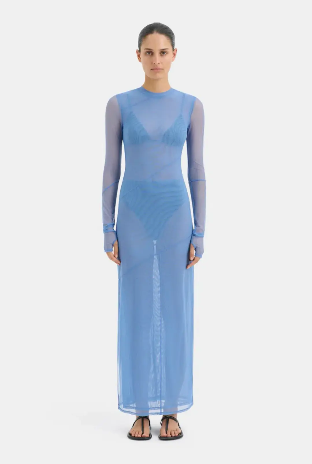 Sir the Label Jacques Mesh Panelled Midi Dress Blue Size 2 / AU 10 for rent on The Volte - main image