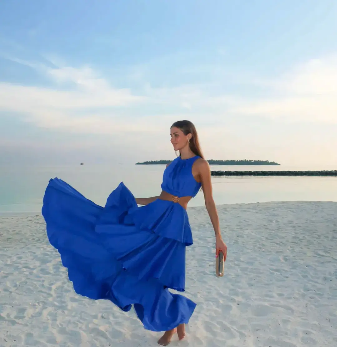 Aje Wave Cut Out Ring Midi Dress Blue Size 10 for rent on The Volte - main image