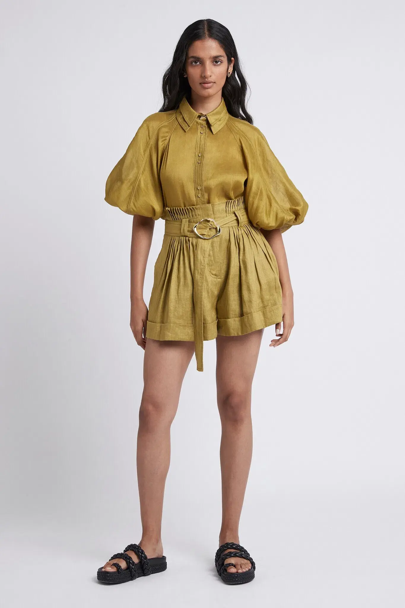 Aje Palms Puff Sleeve Shirt and Casabianca Tiered Skirt Set Yellow Size 10 - Image 1