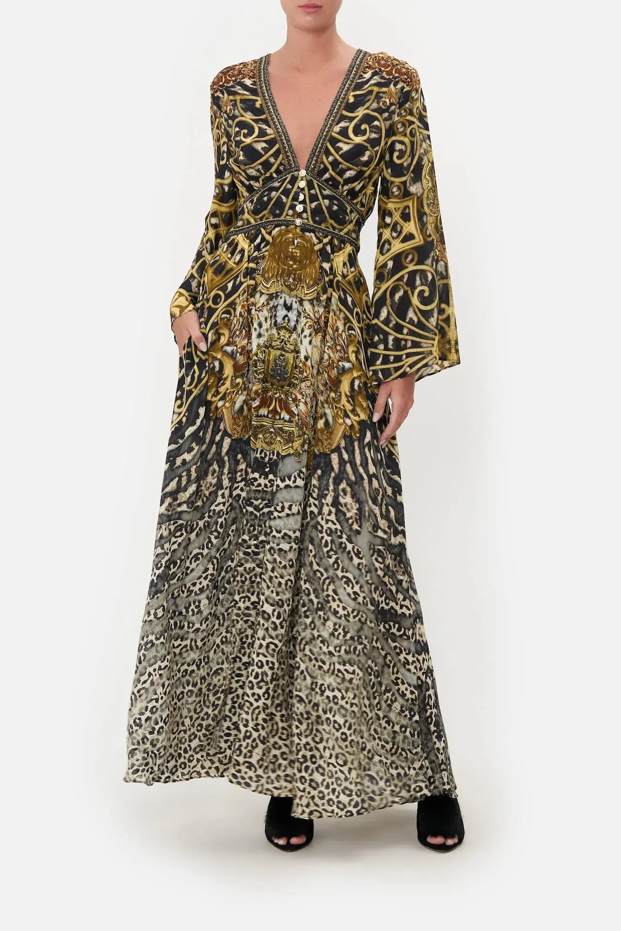 Camilla Kimono Sleeve Dress With Shirring Detail Armada Print Size S / AU 10 - Image 1