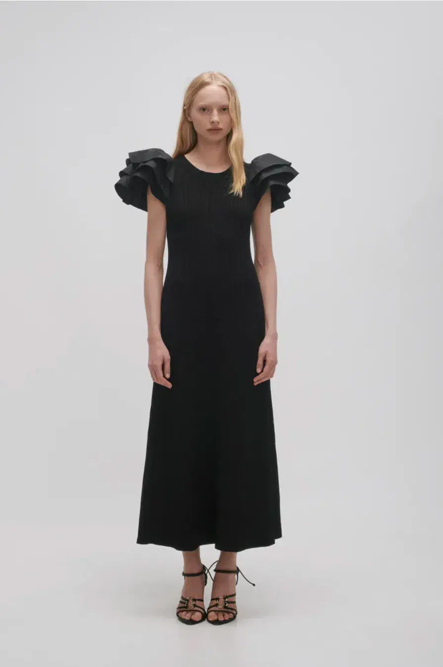 Aje Questa Puff Midi Dress Black Size 16 - Image 2