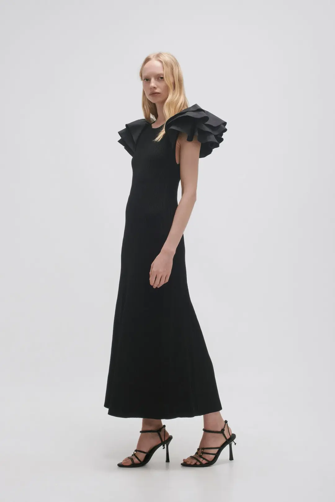 Aje Questa Puff Midi Dress Black Size 16 for rent on The Volte - main image