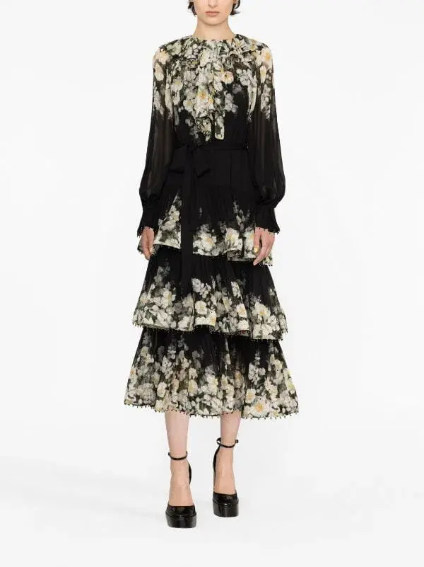 Zimmermann Coaster Tiered Midi Dress in Georgette Size 2 / AU 12 - Image 1