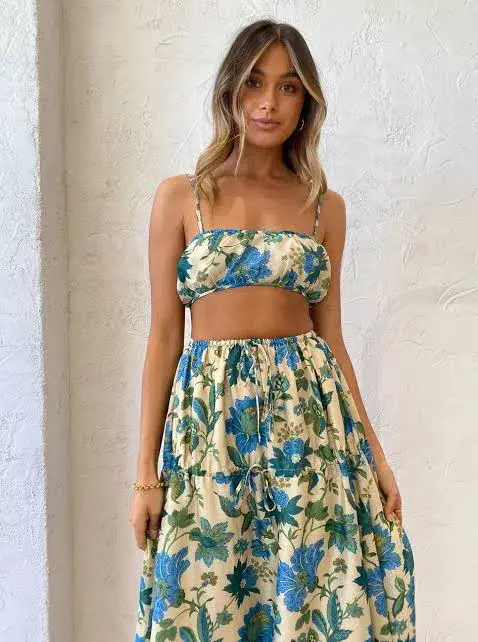 Sir The Label Celia Cropped Top and Midi Skirt Set in Marguerite Floral Print Size 2 / AU 10 for rent on The Volte - main image