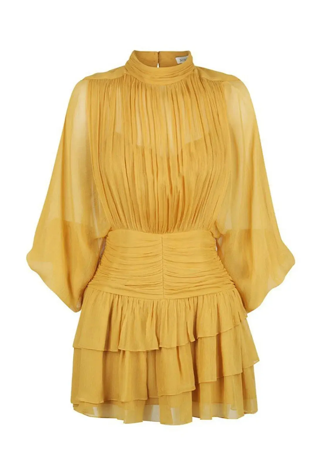 Shona Joy Iris Long Sleeve Ruched Mini Dress Saffron Yellow Size 12 - Image 3