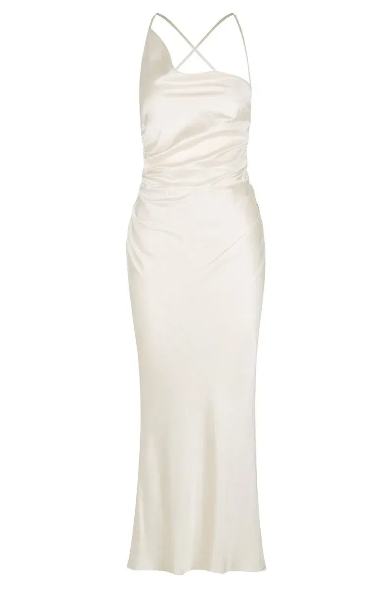 Shona Joy La Lune Asymmetrical Bias Cowl Midi Dress in Cream Size 10 - Image 6