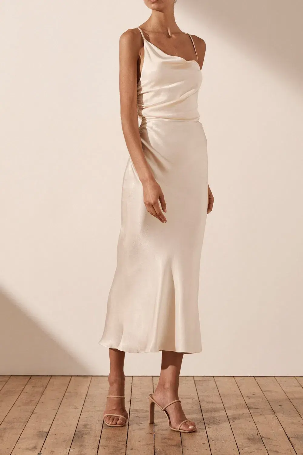 Shona Joy La Lune Asymmetrical Bias Cowl Midi Dress in Cream Size 10 - Image 2